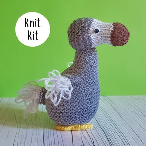 Dodo knit kit - all you need to knit a cute dodo- Dora the Dodo knitting kit gift - birb button badge and printed knitting pattern!