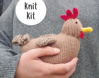Chicken knit kit - all you need to knit a cute hen - Henrietta the Little Brown Hen knitting kit gift