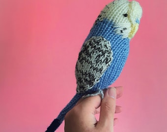 Parakeet knitting pattern - green and blue budgie knitting pattern Sparky and Coco cute budgerigar parrot