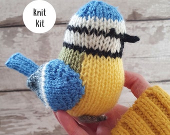 Blue tit knit kit - all you need to knit a cute blue tit - Barbara Blue Tit knitting kit gift - Christmas gift