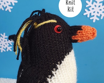 Penguin knit kit - all you need to knit a cute penguin - Alan the Rockhopper Penguin knitting kit gift