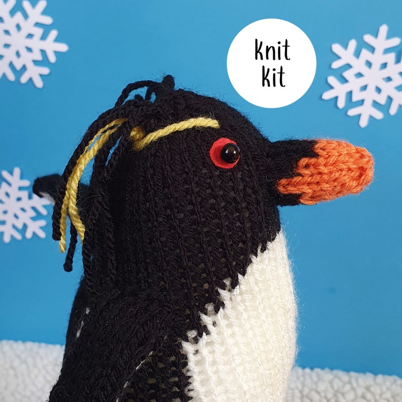 Penguin knit kit all you need to knit a cute penguin Alan the Rockhopper Penguin knitting kit gift image 1