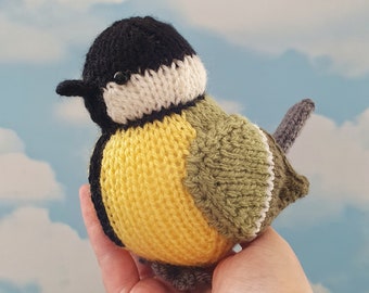 George the Great Tit knitting pattern - easy knit for beginners - garden bird knitting pattern