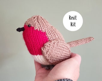 Robin knit kit - all you need to knit a cute robin - Albert the Robin knitting kit gift - Christmas gift