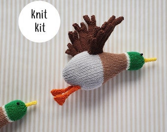 Flying Duck knit kit - all you need to knit Fred the Flying Duck knitting kit gift - faux taxidermy wall art