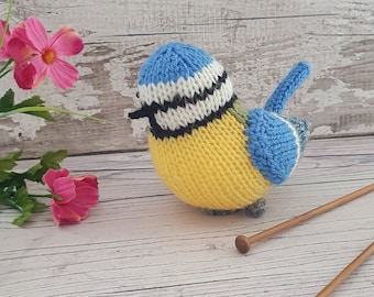 Barbara the Blue Tit knitting pattern - easy knit for beginners - garden bird knitting pattern