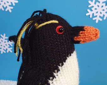 Penguin knitting pattern - Alan the Rockhopper Penguin - cute cuddly and easy to knit for beginners - bird knitting pattern pigeon toy