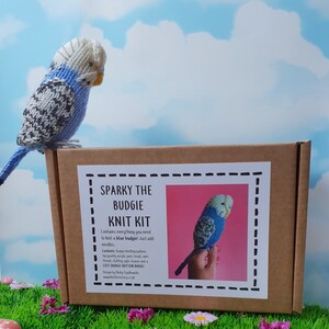 Parakeet knit kit Sparky the Budgie knit kit cute parakeet knit kit, knitting pattern, yarn and button badge Perfect budgerigar gift image 9