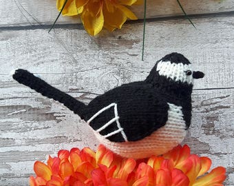 Pied Wagtail knitting pattern - Pippa the Pied Wagtail - PDF instant download - cute garden bird