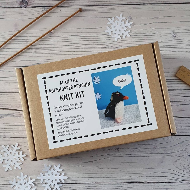 Penguin knit kit all you need to knit a cute penguin Alan the Rockhopper Penguin knitting kit gift image 3