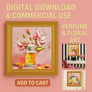 Pink Floral Perfume Bottle Art Print: Feminine Vanity Decor (Digital Download)