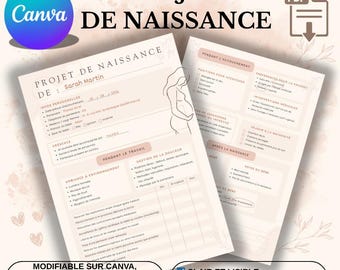 Projet de naissance personnalisable – Plan de naissance grossesse PDF à modifier sur Canva ou imprimer