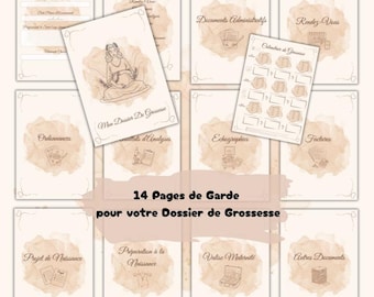 Classeur suivi grossesse | Fiches dossier maternité PDF en beige & marron