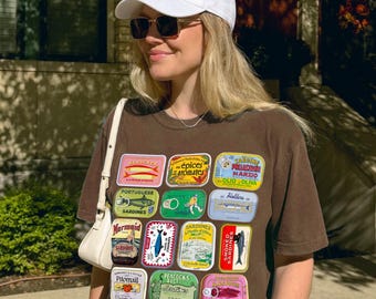 15&quot; Retro Tinned Sardines Shirt, Fisherman Aesthetic, Ocean Surfer Aesthetic Tshirt, Vintage Sardine Skate Shirt, Unisex Graphic Streetwear