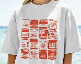 Tomatflicka sommart-shirt med grafisk design, soltorkade tomater, Amalfi sommartröja, Nonna's Kitchen retro tomattröja, 100 % bomull CC1771