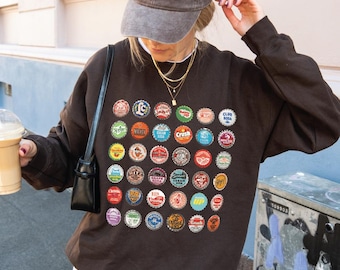 Vintage Bottle Cap Graphic Sweater, Retro Soda Bottle Cap Pullover, Old School Soda Cap Sweater Soda Gift, Gildan
