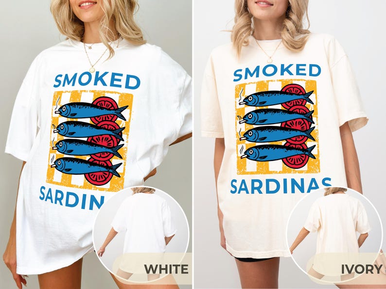 Sardine Shirt Beach Wear, Retro Sardines Graphic Shirt, Fish Camp Tee, Amalfi Aesthetic, 100% Cotton Comfort Colors, Funny Sardine T-Shirt Ivory