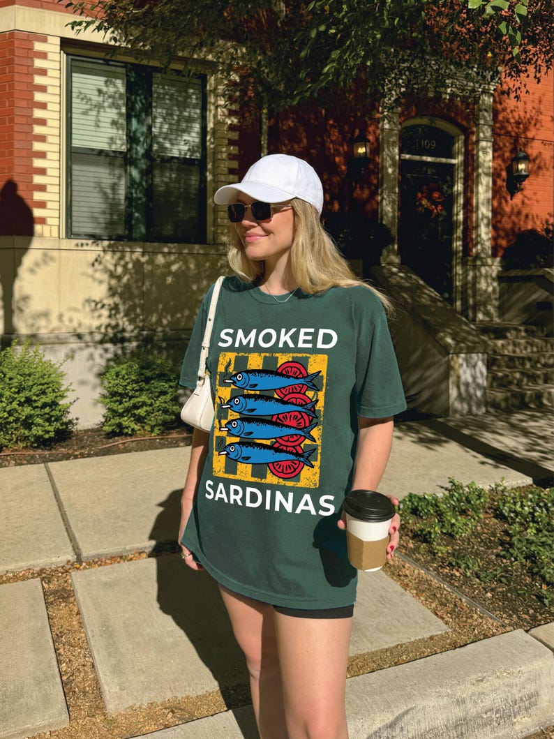Sardine Shirt Beach Wear, Retro Sardines Graphic Shirt, Fish Camp Tee, Amalfi Aesthetic, 100% Cotton Comfort Colors, Funny Sardine T-Shirt image 3