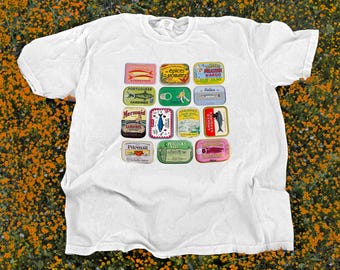 Shirt sardine, esthetiek visser, vintage strandshirt, retro sardineshirt, Europese trendy vismarkt T-shirt sardines, outfit camping T Lake