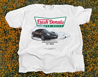 Fresh Donuts Served Daily, Porsche Cayman 987 Gen, Car Guy Gift, 100% Cotton Comfort Colors, Car Shirt, Racing Car Tee, Gift For Boy, No AI