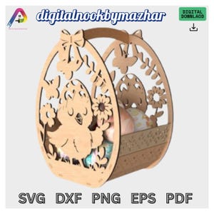 3D Laser cut Mega Bundle, laser-cut designs, Vector files, laser cut files, shapes. Ai, Cdr, Dxf, Easter Basket Bundle SVG Laser Cut Graphic
lasercut designs
Bunny Basket
Wooden Basket
Laser Cut Basket
Egg Holder
Spring Decor
Diy Easter Craft
Layered Svg
Rustic Easter Decor
Handmade Basket
Woodworking Easter
Woodworkg Easter
3d
cale and dimensions of the 3D laser cut Easter crate SVG, showing the finished size for holding Easter eggs and candy treats.