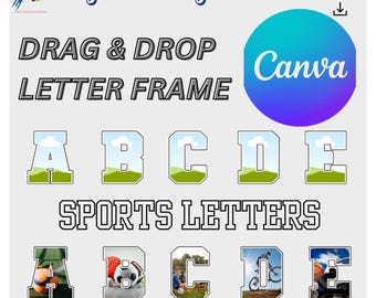Canvasframes voor universiteitsletters, sjabloon voor het sportalfabet A-Z, bewerkbare letters voor sportshirts