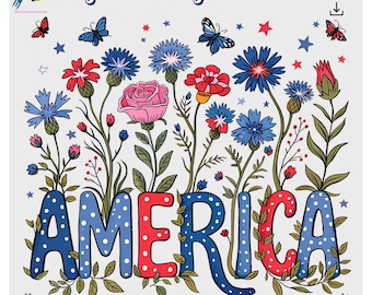 4th Of July Memorial Day USA | Floral Brushstroke flowers America Flag png.