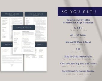 Resume Template Canva with Cover Letter | 1 and 2 Page CV Template, Minimalist Resume Template, Professional CV with Photo