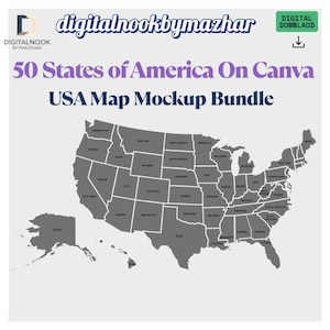 Editable USA Map Canva Template | 50 States Travel Photo Frame, Sales Tracker Mockup PNG