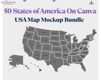 USA-Karte als Canva-Vorlage, Fotocollage-Rahmen für 50 Bundesstaaten, bearbeitbare Reisekarte