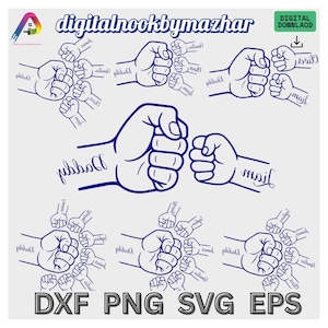 45 Father&#39;s Day Fist Bump Set Png, customized name SVG, Dad Fist Bump Svg, Father&#39;s Day Design, Baby Toddler Kid Dad Fist Bump, Family SVG