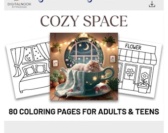 Cozy Space Coloring Book 80 Relaxing Cosmic Pages Celestial Galaxy Printable PDF Instant Download