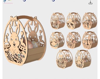 3D Wooden Bunny Egg Holder Bundle, Glowforge Woodwork, Plywood Candy Container, Xtool Digital Download.