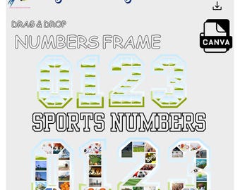 Sports Number Photo Collage Template: Editable Canva Frames (Digital Download 0-9)