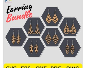 8 Laser-Cut Earring Designs Sunflower Snowflake CNC Router Files | dxf SVG PDF ai cdr Vector Files