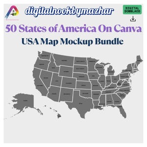 Fill your Own 50 States of America On Canva, US Individual Map Canva Editable Designs png, USA Map Mockup Bundle, Easy Drag and Drop