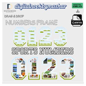 Sports Number Photo Collage Template: Editable Canva Frames (Digital Download 0-9)