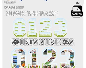 Plantilla de collage de fotos con números deportivos: Marcos editables de Canva (descarga digital del 0 al 9)