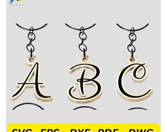 3D Laser cut Alphabet Keychains bundle, laser-cut designs, vector file,  shapes AI, CDR, DXF, boho letters wooden key chain svg, personalize