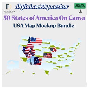 Demonstration of a drag and drop PNG map in Canva being filled with travel photos and colors