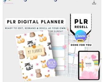 102 Page Daily Weekly Monthly Planner Canva Template, Editable PLR Planner Bundl
