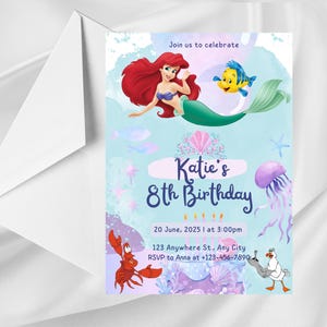 Ariel Little Mermaid Princess Digital Invitation Template - Canva - Printable - Mobile - Instant Download
