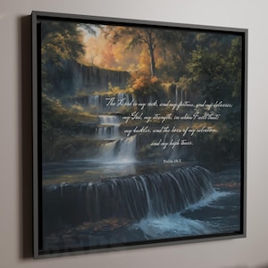 Psalm 18:2 KJV Wall Art, Framed Christian Canvas, Scripture Home Decor, The Lord is My Rock and My Fortress, Bible Verses for Protection