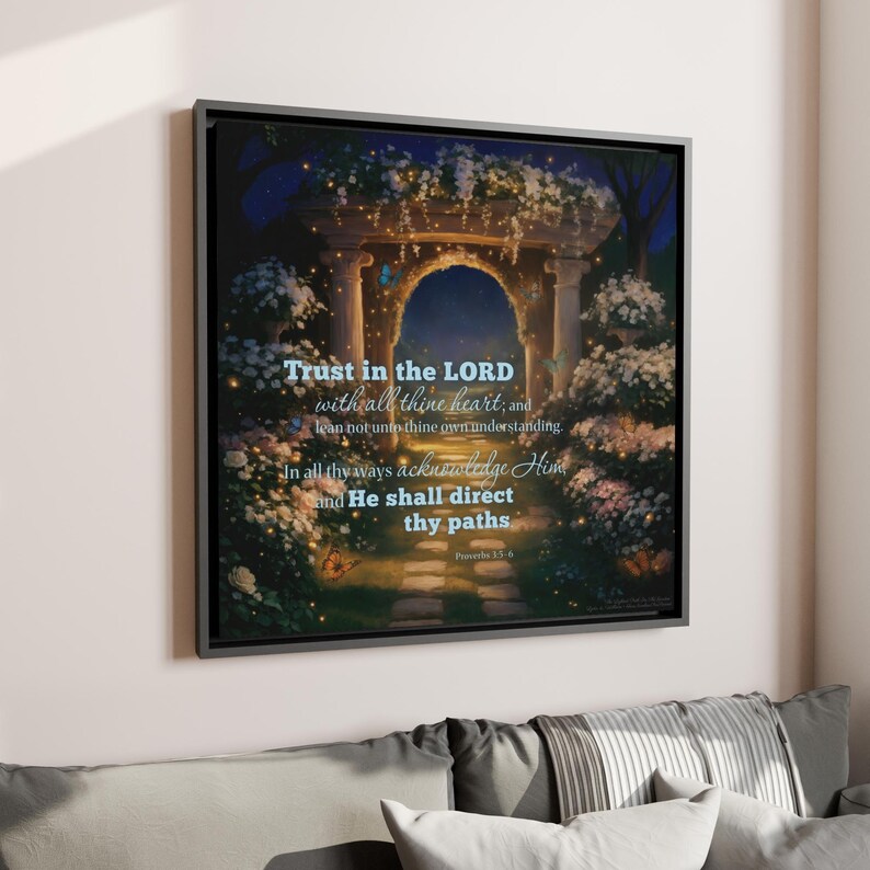 Proverb Frame Proverbs 3:5-6 KJV Scripture Wall Art, Framed Floral Canvas, Trust in ...