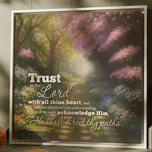 Proverbs 3:5-6 KJV Scripture Wall Art, Framed Floral Canvas, Christian Bible Verse for Mothers Day Daughter New Graduates, Garden Outdoor