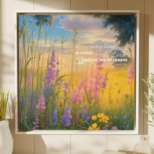 2 Samuel 22:29 KJV Scripture Wall Art, Floral Christian Home Decor (Framed Canvas)