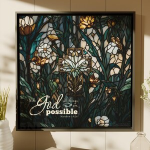 Matthew 19:26 KJV, Framed Canvas Wall Art, Scripture Decor for Living Room, Christian Bible Verse for Hope, With God All Things Are Possible
