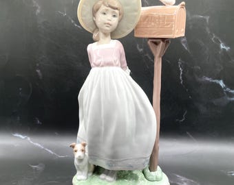 Lladro Figurine, "Waiting for Your Letter", #6852, Retired, Original Box, Girl with Her Dog