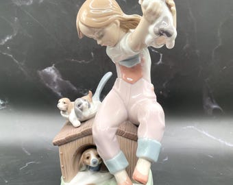 Lladro Figurine, "Pick of the Litter", #7621, Retired, Original Box, Girl holding a puppy