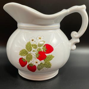 Vintage McCoy Strawberry Pitcher Country Farmhouse Style Hand-Painted 1970s